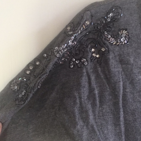 Studio Y gray cardigan beading small grey v-neck - Picture 3 of 6